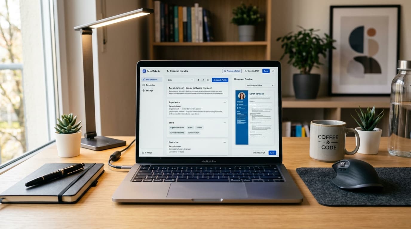 AI Resume Builder software on modern laptop workstation