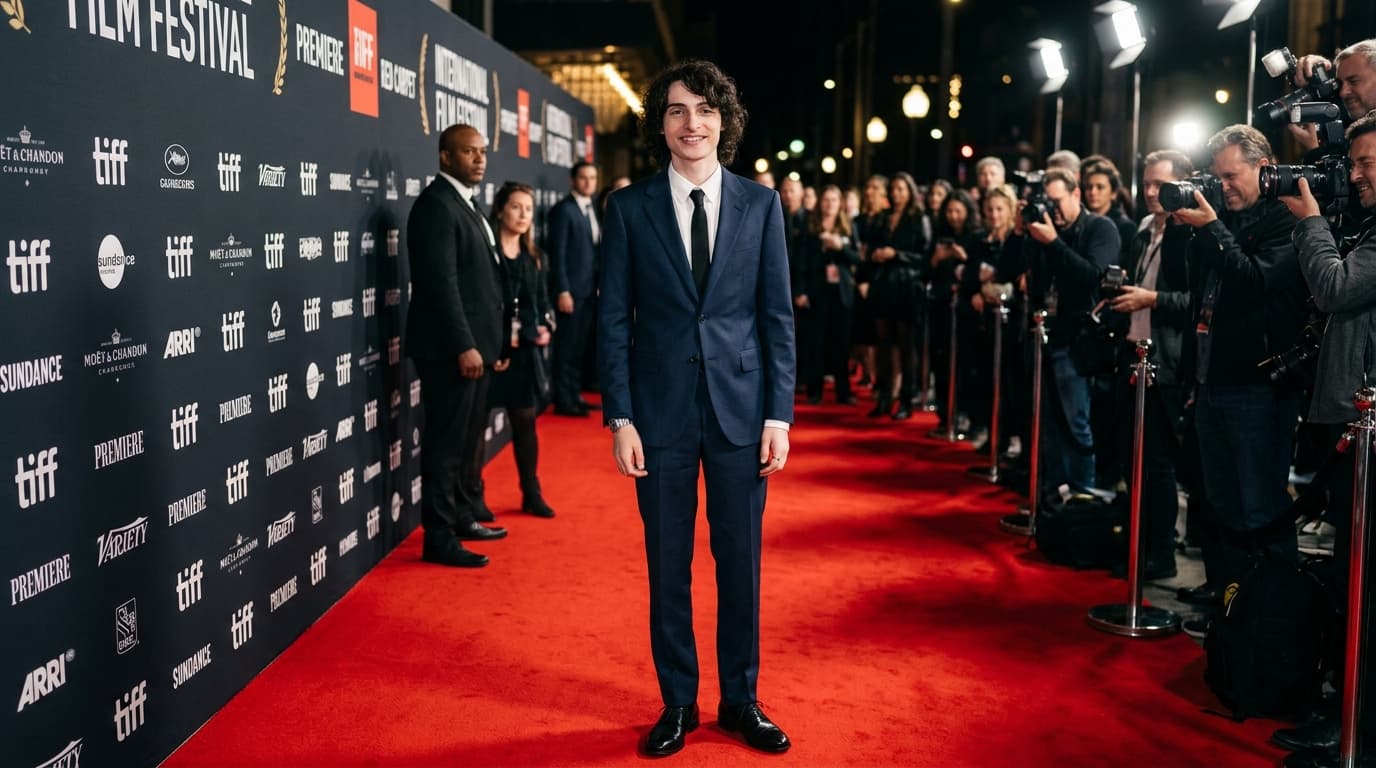Finn Wolfhard in tailored formal suit at international film festival premiere